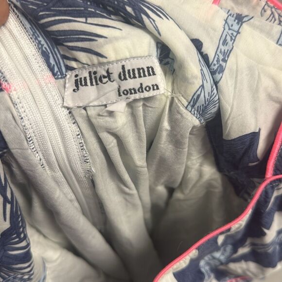 Juliet Dunn Navy and White Tropical Dress Hot Pink Outline Back Zip & Tie NWOT - Picture 4 of 4
